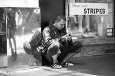 Queen Street Auckland city, black and white photo by Mike Wheelton